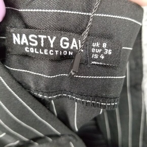 Nasty Gal Pants Womens 8 Black Pinstripe Up Your Life High Waisted *NWT* - Picture 13 of 16